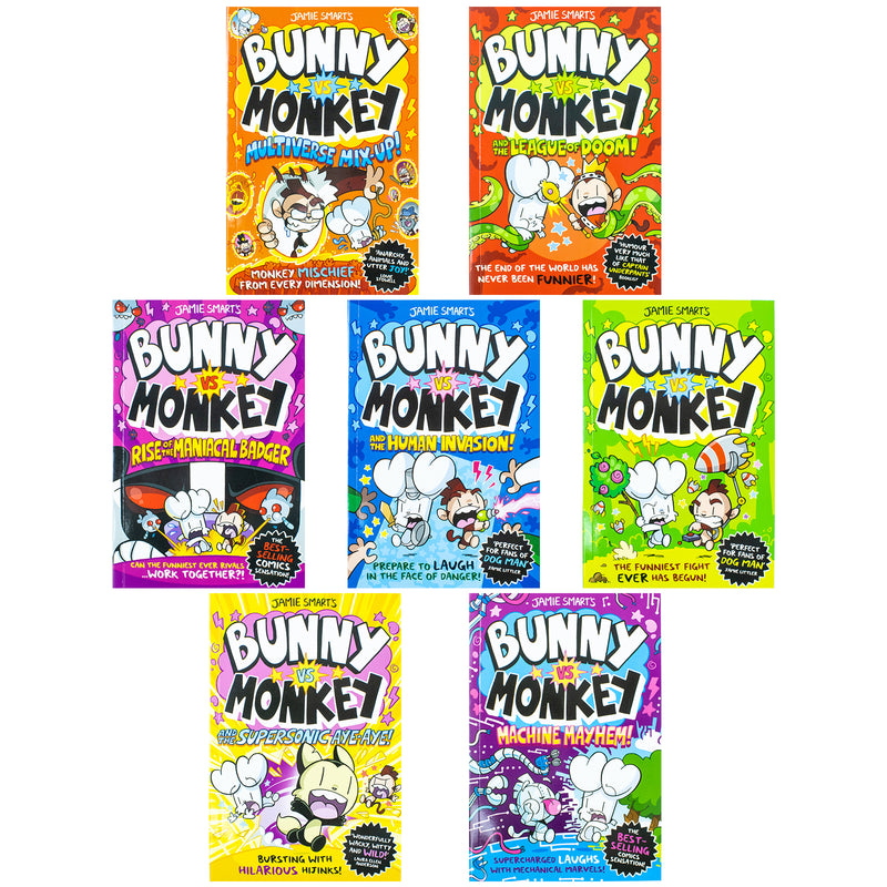 Bunny vs Monkey 7-Book Paperback Collection Set by Jamie Smart – Funny Adventure & Laugh-Out-Loud Illustrated Children’s Stories for Ages 5–9