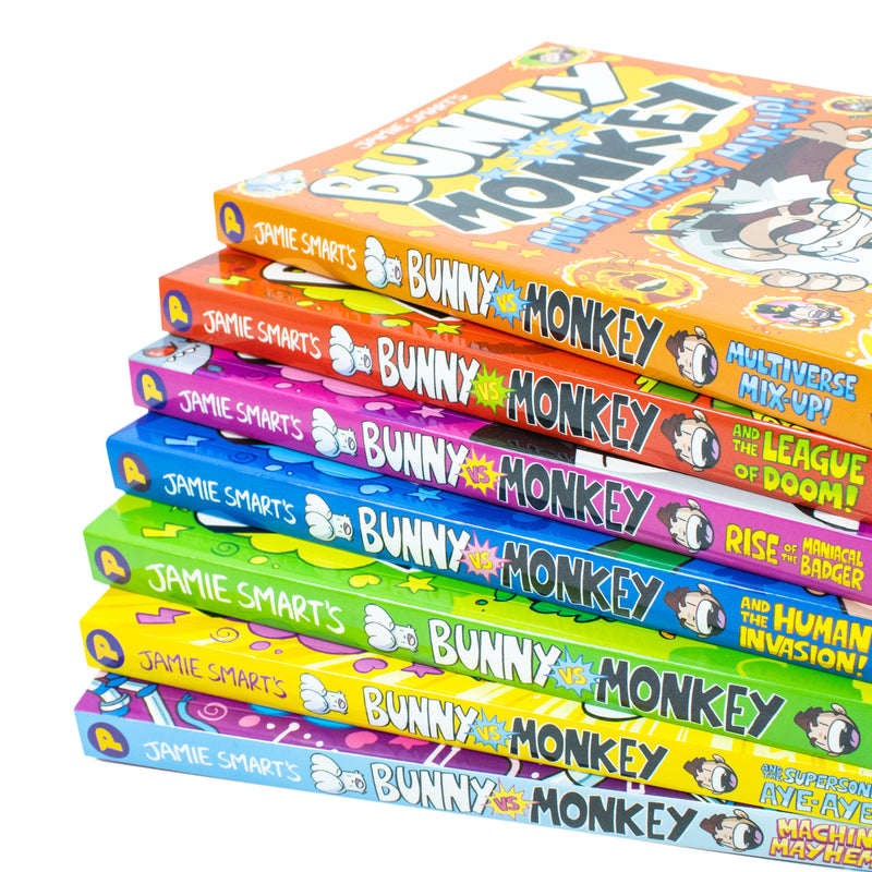 Bunny vs Monkey 7-Book Paperback Collection Set by Jamie Smart – Funny Adventure & Laugh-Out-Loud Illustrated Children’s Stories for Ages 5–9