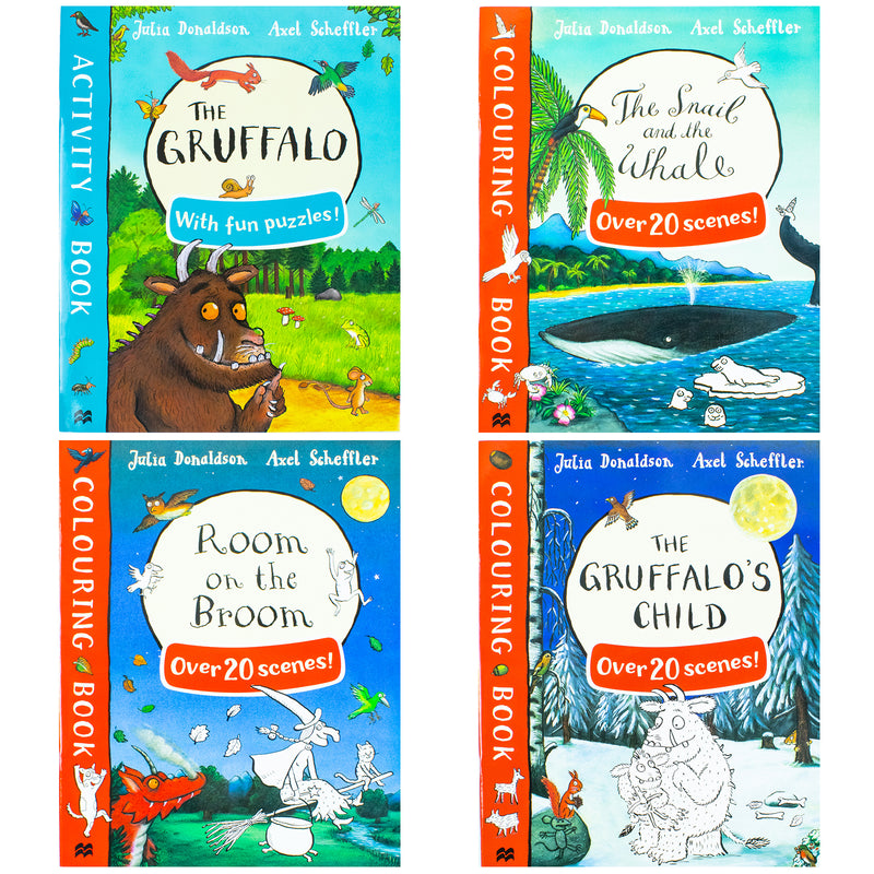 Julia Donaldson Picture & Activity 4-Book Collection– The Gruffalo Activity & Puzzle Book,Room on the Broom Coloring, Fun & Educational Kids’ Learning