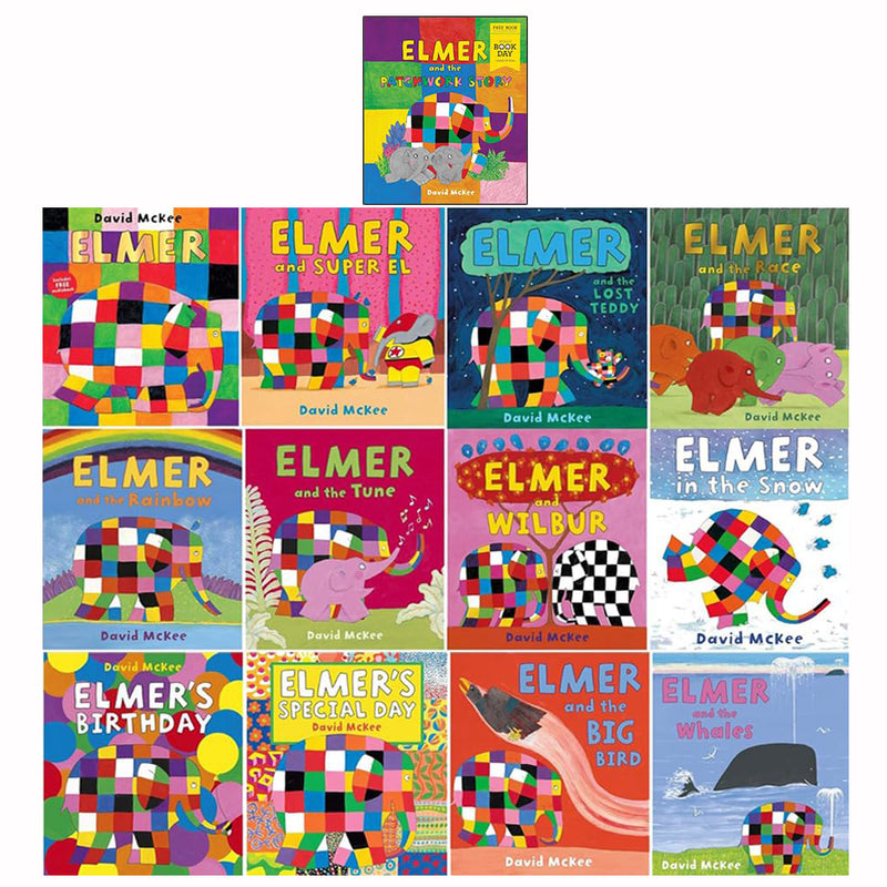 Elmer 13 Classic Picture Books Collection Set by David McKee Including World Book Day 2024 ( Elmer and the Patchwork Story, Super El, Elmer, Lost Teddy, Race, Rainbow, Tune, Wilbur, Snow, Birthday, Special Day, Big Bird & Whales)