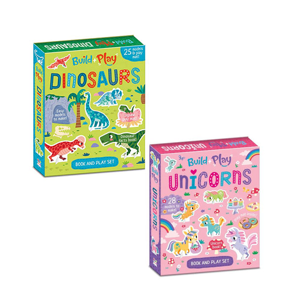 Build and Play Collection 2 Book Activity Set (Build and Play Dinosaurs & Build and Play Unicorns)