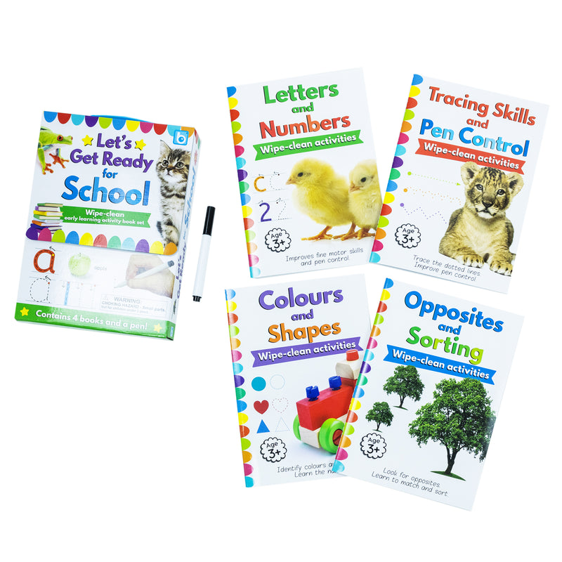 Let's Get Ready for School Wipe Clean Early Learning Activity 4 Book Set Inc Pen