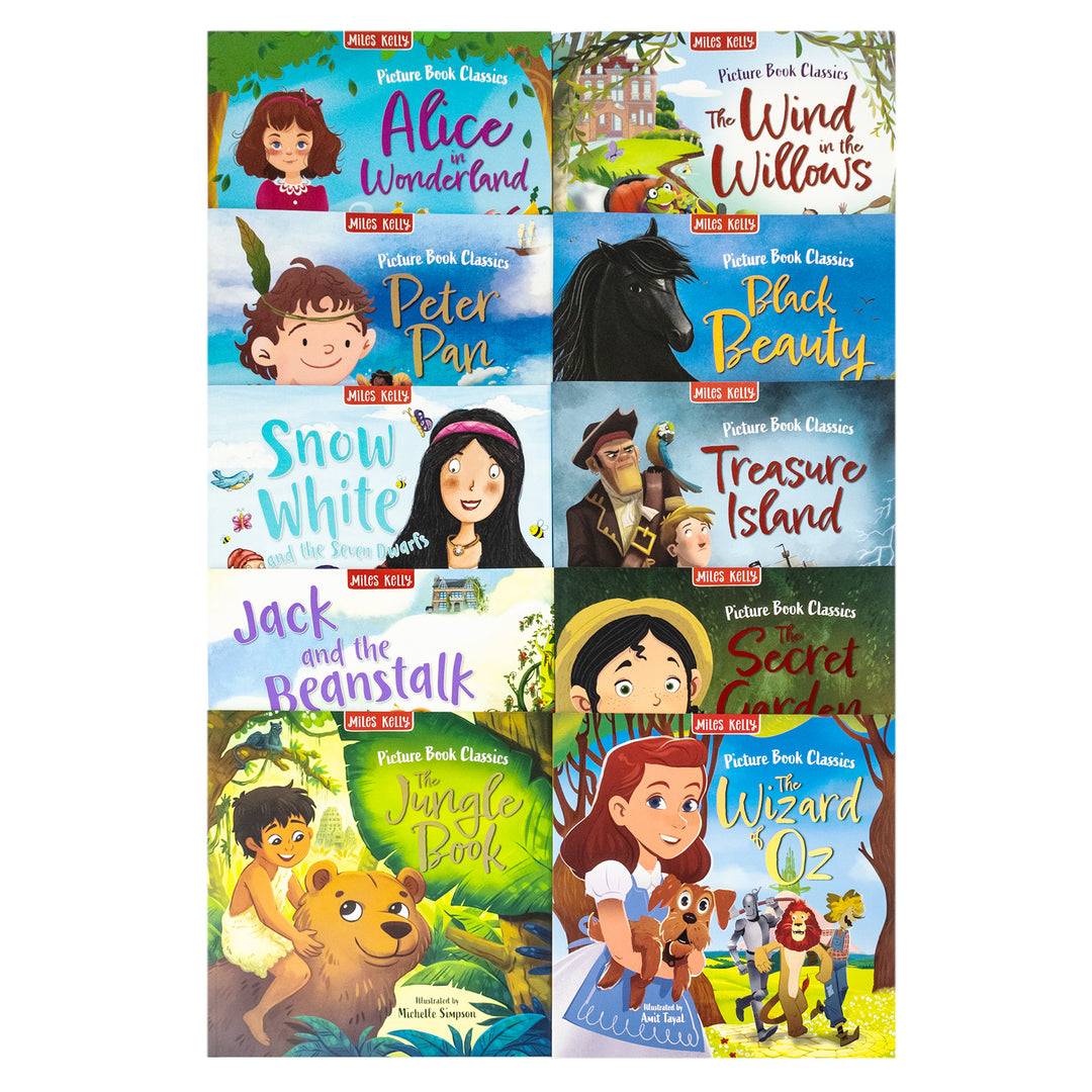 Children Classic Fairytale Bed Time Stories Adventure 10 Picture Books Collection Set - Aladdin Jack And The Beanstalk Peter Pan Snow White The Wizard of Oz and other stories