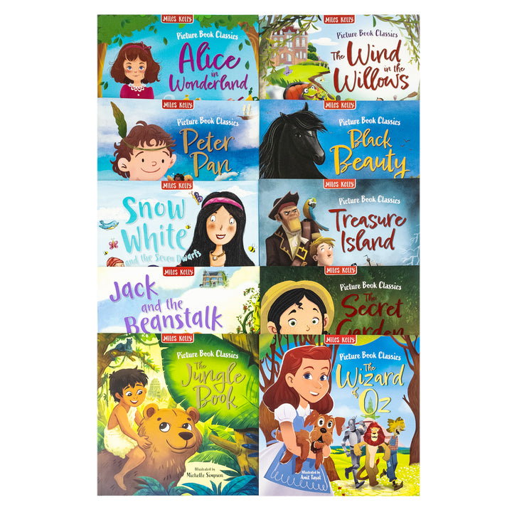 Children Classic Fairytale Bed Time Stories Adventure 10 Picture Books Collection Set - Aladdin Jack And The Beanstalk Peter Pan Snow White The Wizard of Oz and other stories