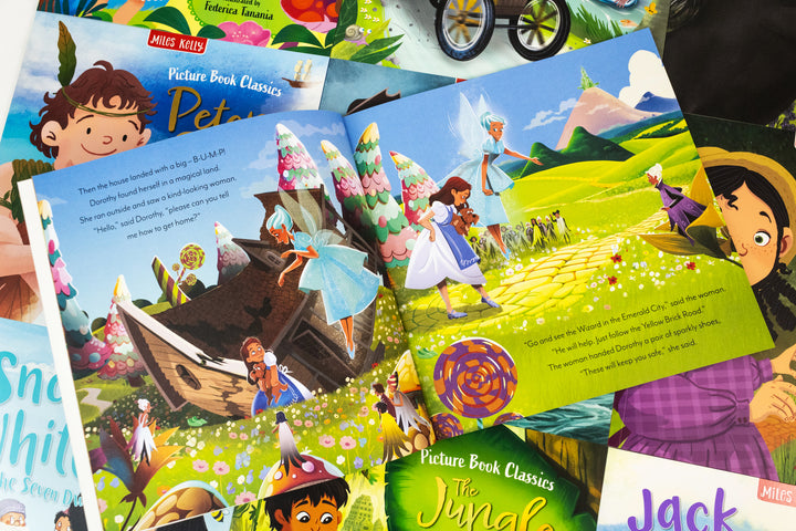 Children Classic Fairytale Bed Time Stories Adventure 10 Picture Books Collection Set - Aladdin Jack And The Beanstalk Peter Pan Snow White The Wizard of Oz and other stories