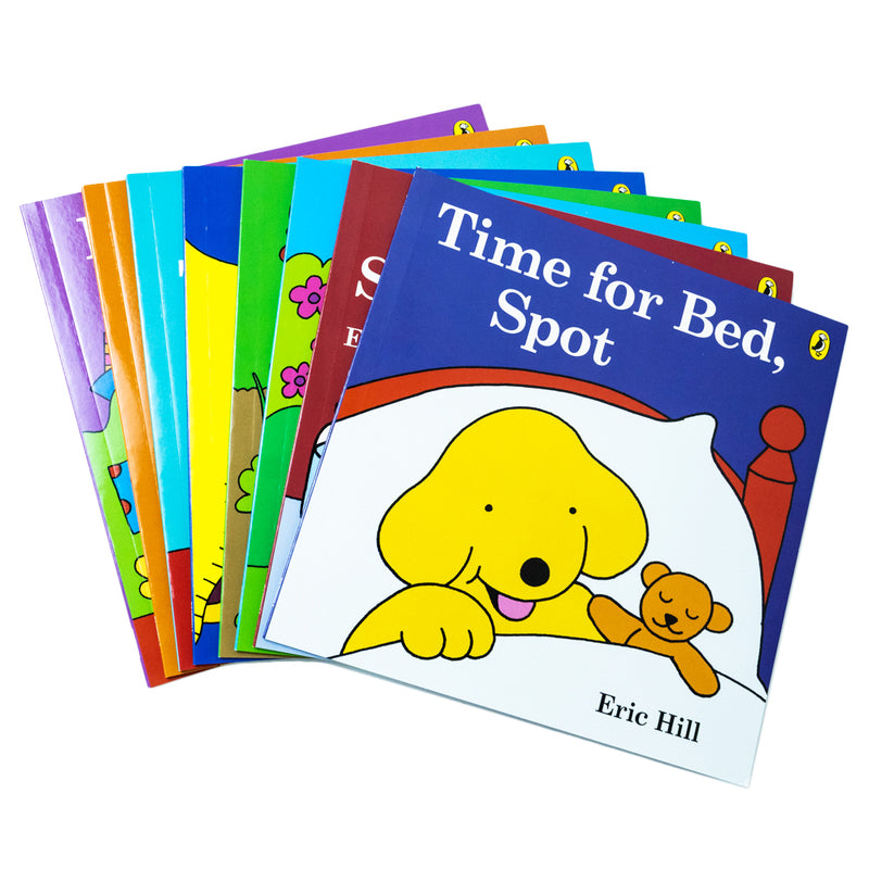 Read With Spot Collection 8 Book Set By Eric Hill ( Time for Bed, Show and Tell, New Game, Garden, Camping Trip, Tummy Ache, And  his Grandma, Birthday Spot)