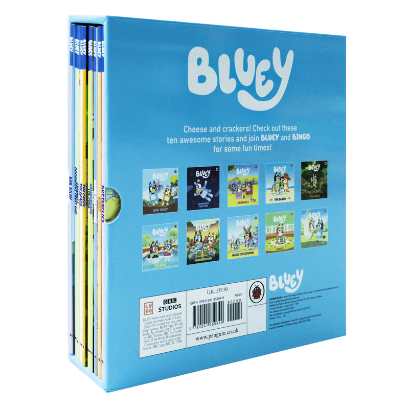 Bluey lets Do This! 10 Picture Books Story Collection Box Set (The Beach, Goodnight Fruit Bat, Butterflies, Bingo, Magic Xylophone, Hammerbarn, The Pool, The Creek, Grannies & Bob Bilby