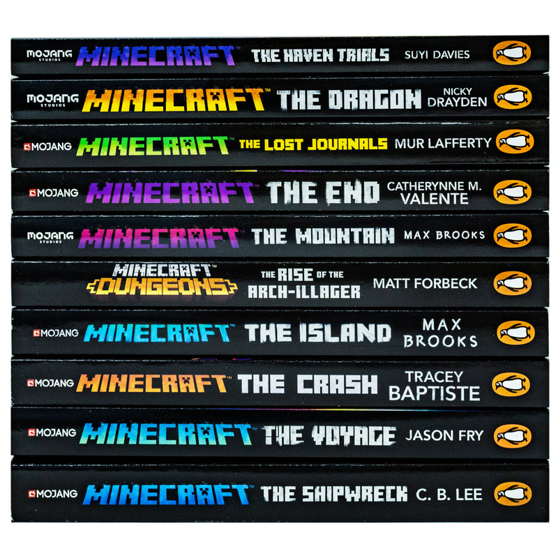 An Official Minecraft Novels 10 Books Collection Set (The Shipwreck, The Voyage, The Crash, The Island, The Rise of the Arch Illager, The Mountain , The End, Lost Journals, Dragon & Haven Trials)