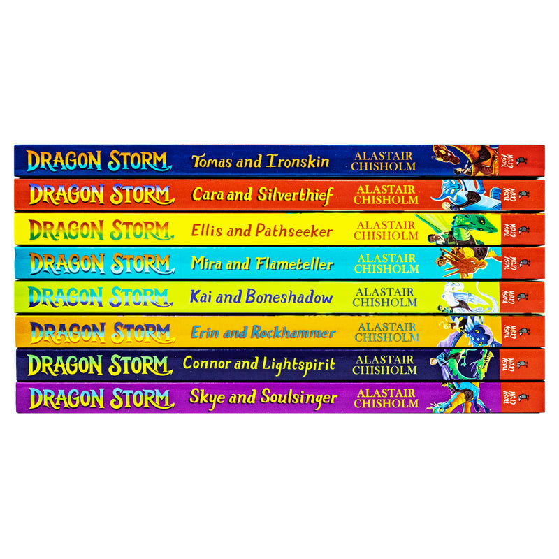 Dragon Storm Series Collection 8 Books Set By Alastair Chisholm (Tomás and Ironskin, Cara and Silverthief, Ellis and Pathseeker, Mira and Flameteller, Kai and Boneshadow, Erin and Rockhammer,Connor and Lightspirit,Skye and Soulsinger)