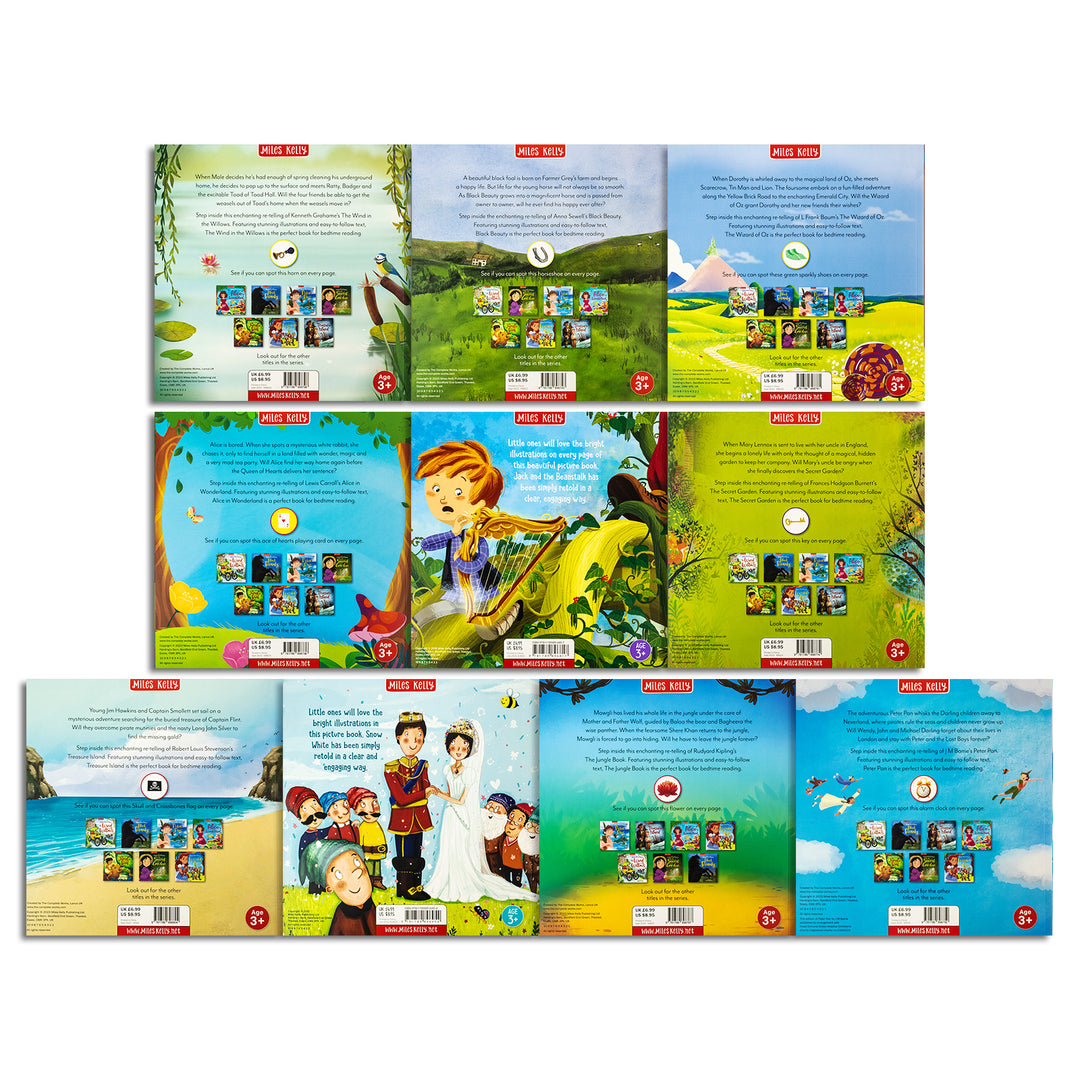 Children Classic Fairytale Bed Time Stories Adventure 10 Picture Books Collection Set - Aladdin Jack And The Beanstalk Peter Pan Snow White The Wizard of Oz and other stories