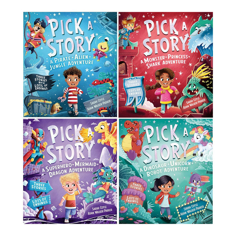Pick a Story Series 4 Books Collection Set by Sarah Coyle (Pick a Story A Pirate  Alien  Jungle Adventure, A Dinosaur  Unicorn  Robot Adventure & More)