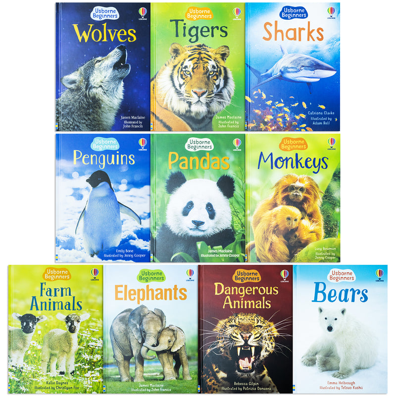 Usborne Beginners Animals Collection 10 Books Box Set (Bears, Dangerou