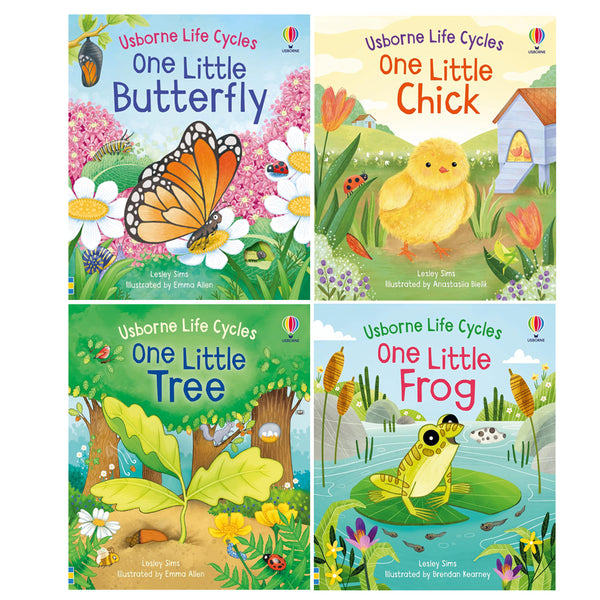Usborne Life Cycles Collection 4 books Set(One Little Chick,One Little Butterfly,One Little Frog,One Little Tree)