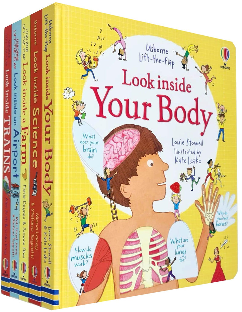 Look Inside 5 Book Set(Look Inside Your Body, Science, Farm, Airport, Trains)