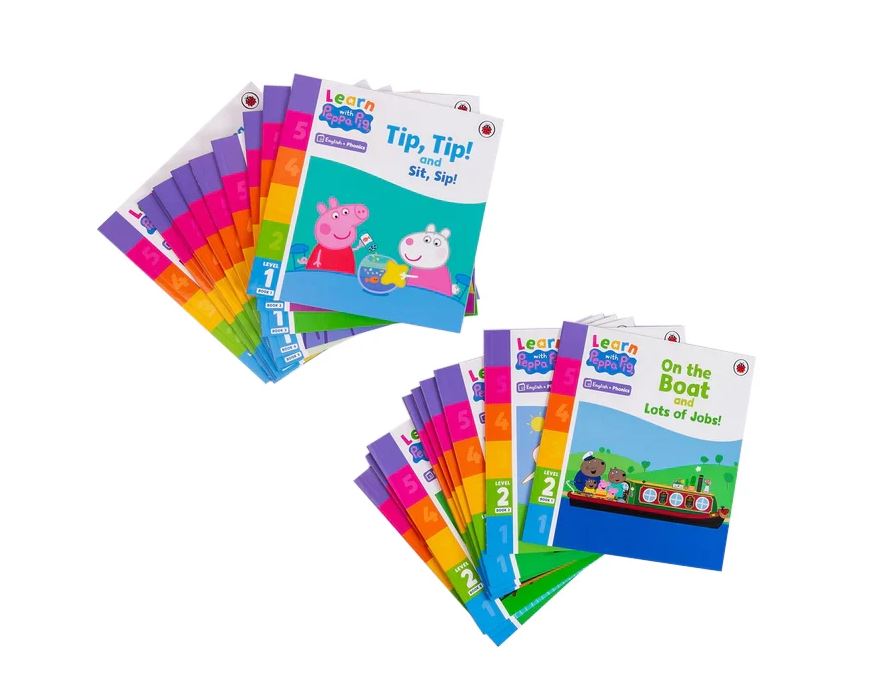 Learn with Peppa Phonics Level 1 and 2 Collection 20 Books Set By Peppa Pig (Tip Tip and Sit Sip, Sad and Tip a Pan, Got It! and Pips in a Pack, Ten Tickets, Fun at the Pool and More)