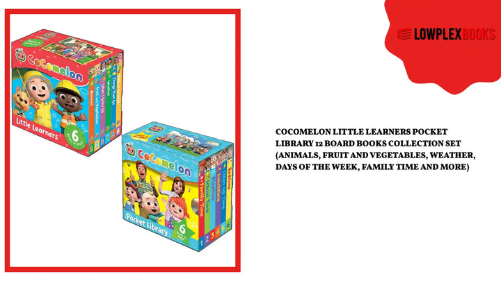 Cocomelon Little Learners Pocket Library 12 Board Books Collection Set (Animals, Fruit And Vegetables, Weather, Days of the Week, Family Time and More) by@Outfy
