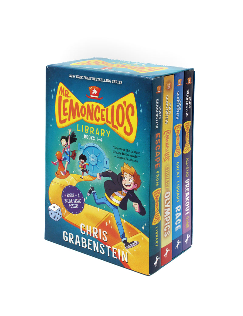 Photo of Mr. Lemoncello's Library Books 1-4 Box Set by Chris Grabenstein on a White Background