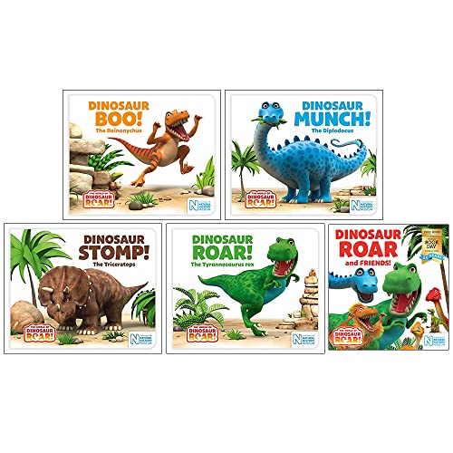 World of Dinosaur Roar Series 1-4 & World Book Day 5 Books Collection Set By Peter Curtis, Jeanne Willis (Roar, Boo, Munch, Stomp & [Paperback]Dinosaur Roar and Friends World Book Day)