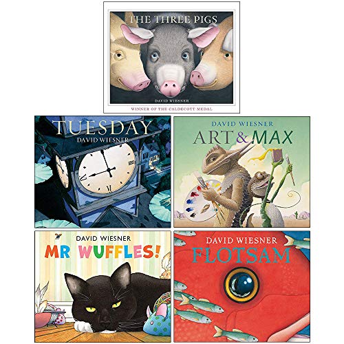 David Wiesner Collection 5 Books Set (The Three Pigs, Tuesday, Art and Max, Mr Wuffles, Flotsam)