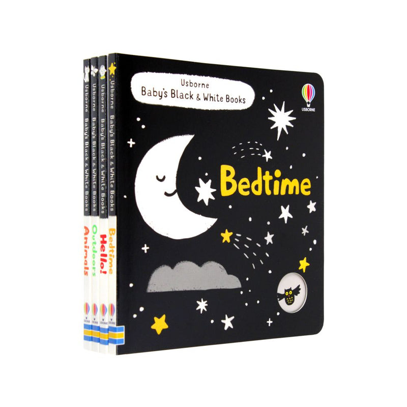 Usborne Baby's Black and White 4 Books Collection Box Set (Animals, Outdoors, Hello! & Bedtime)