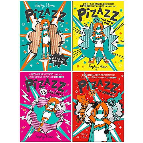 Pizazz Series The Super Awesome New Superhero 4 Books Collection Set By Sophy Henn (Pizazz, Pizazz vs The New Kid, Pizazz vs Perfecto & Pizazz vs The Demons)