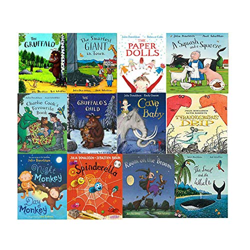 Julia Donaldson Collection 12 Books Set With BAG (The Snail and the Whale, Room on the Broom, The Gruffalo's Child, The Gruffalo, The Paper Dolls, Tyrannosaurus Drip, Cave Baby and More)