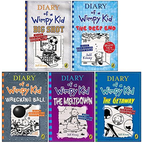 Diary of a Wimpy Kid Series 12-16 Collection 5 Books Set By Jeff Kinney (Big Shot [Hardcover], The Deep End [Hardcover], Wrecking Ball, The Meltdown, The Getaway)