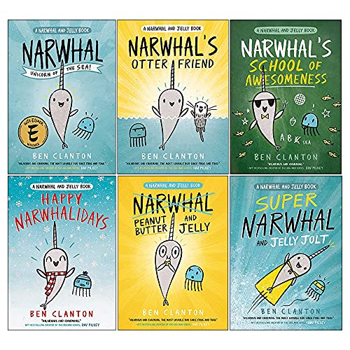 Narwhal and Jelly Series 6 Books Collection Set By Ben Clanton (Otter Friend, Unicorn of the Sea, Super Narwhal and Jelly Jolt, Peanut Butter and Jelly, Happy Narwhalidays, School of Awesomeness)