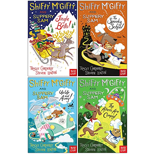 Shifty McGifty and Slippery Sam Collection 4 Books Set By Tracey Corderoy (Jingle Bells, The Spooky School, Up Up and Away, The Aliens Are Coming)