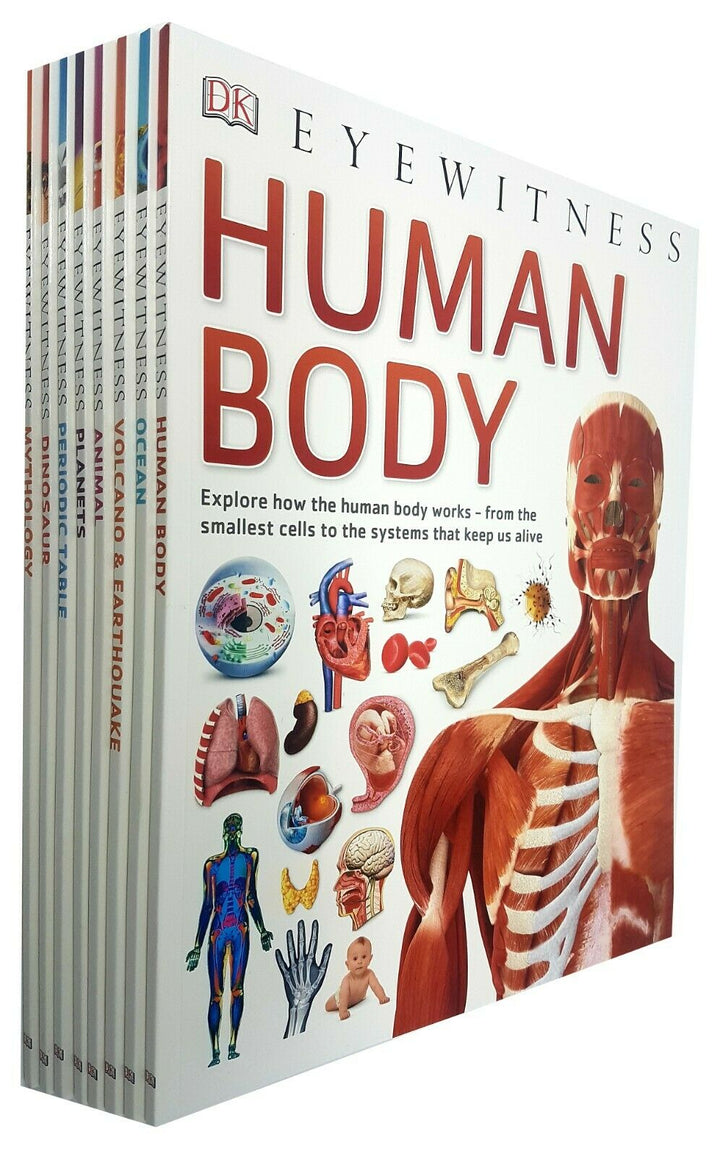 DK Eyewitness Collection 8 Book Set - Children's Educational Pack: Animals, Human Body, Ocean, Nature, Science, Discovery, Adventure, Fun Learning