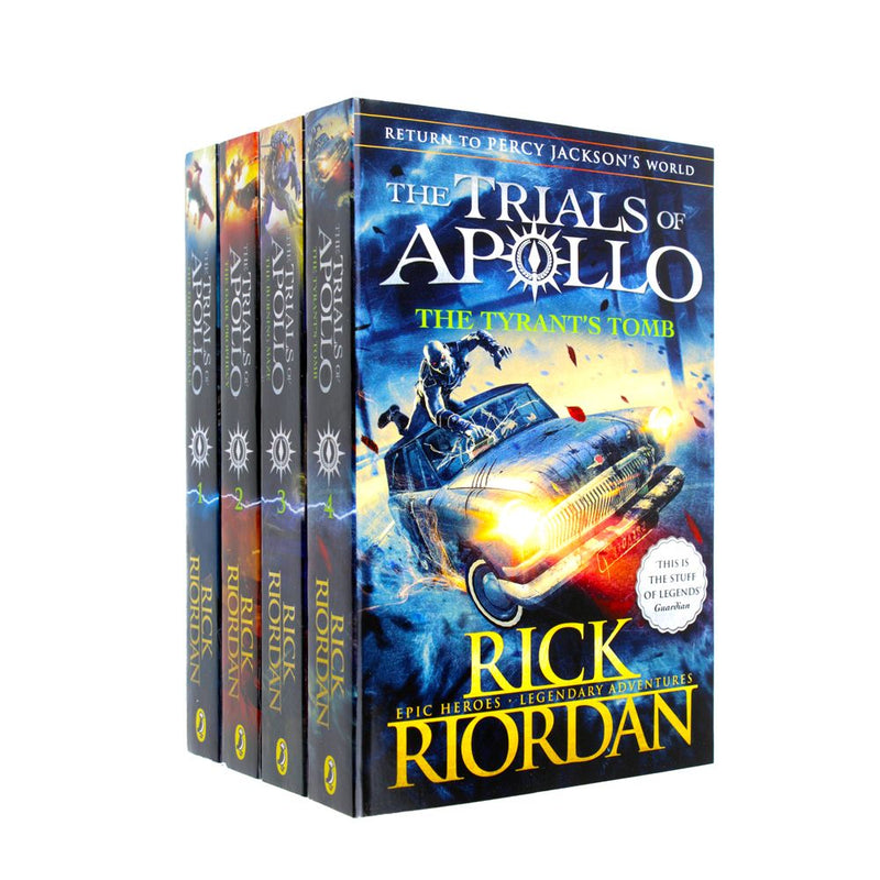 Photo of The Trials of Apollo Series Books 1-4 Box Set by Rick Riordan on a White Background