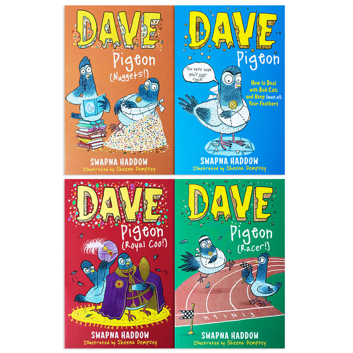 Dave Pigeon 4 Books Set by Swapna Haddow – Children’s Books, Humorous Adventure, Funny Stories, Pigeons, Racer, Royal Coo, Illustrated Kids Fiction