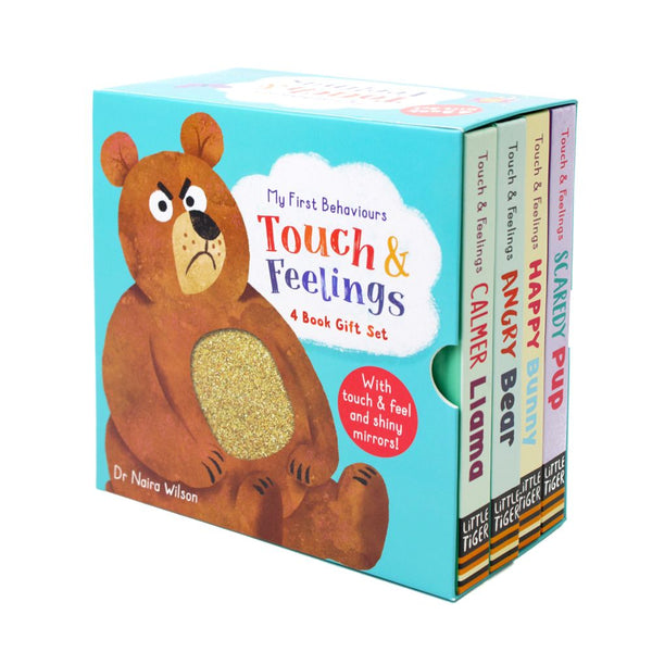 My First Behaviours Touch & Feelings 4 Book Gift Box Set by Dr Naira Wilson Inc Calmer Llama, Angry Bear etc
