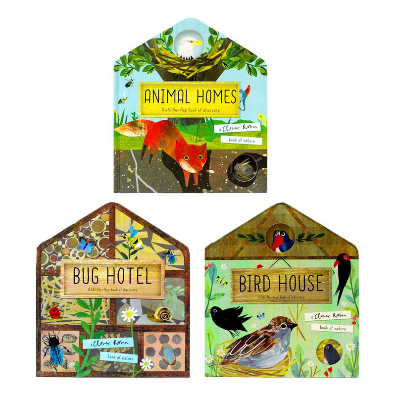 A Clover Robin Book of Nature Series 3 Books Lift-the-flap Collection Set (Bird House, Bug Hotel & Animal Homes)