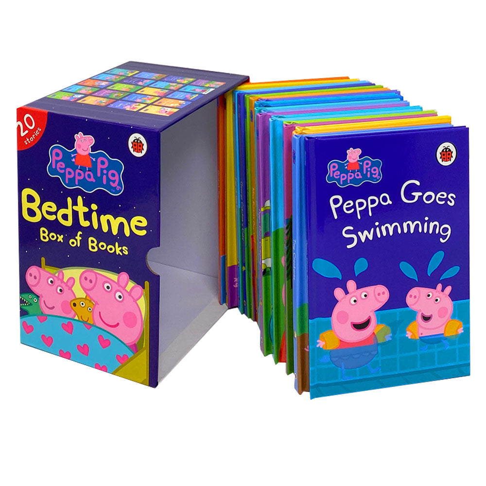 Peppa Pig Bedtime Box of 20 Books – Fun kids' stories for bedtime & early reading |Ladybird collection set featuring Peppa Goes Swimming & more