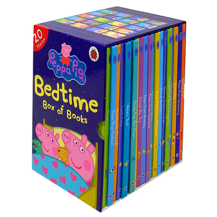 Peppa Pig Bedtime Box of 20 Books – Fun kids' stories for bedtime & early reading |Ladybird collection set featuring Peppa Goes Swimming & more