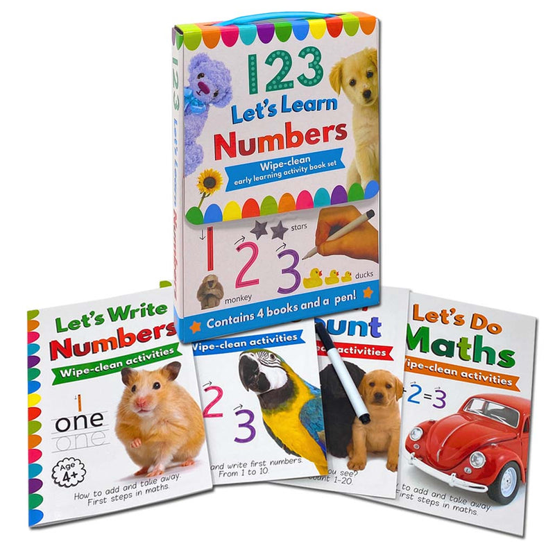 123 Let's Learn Numbers Wipe Clean 4 Books Set inc Pen