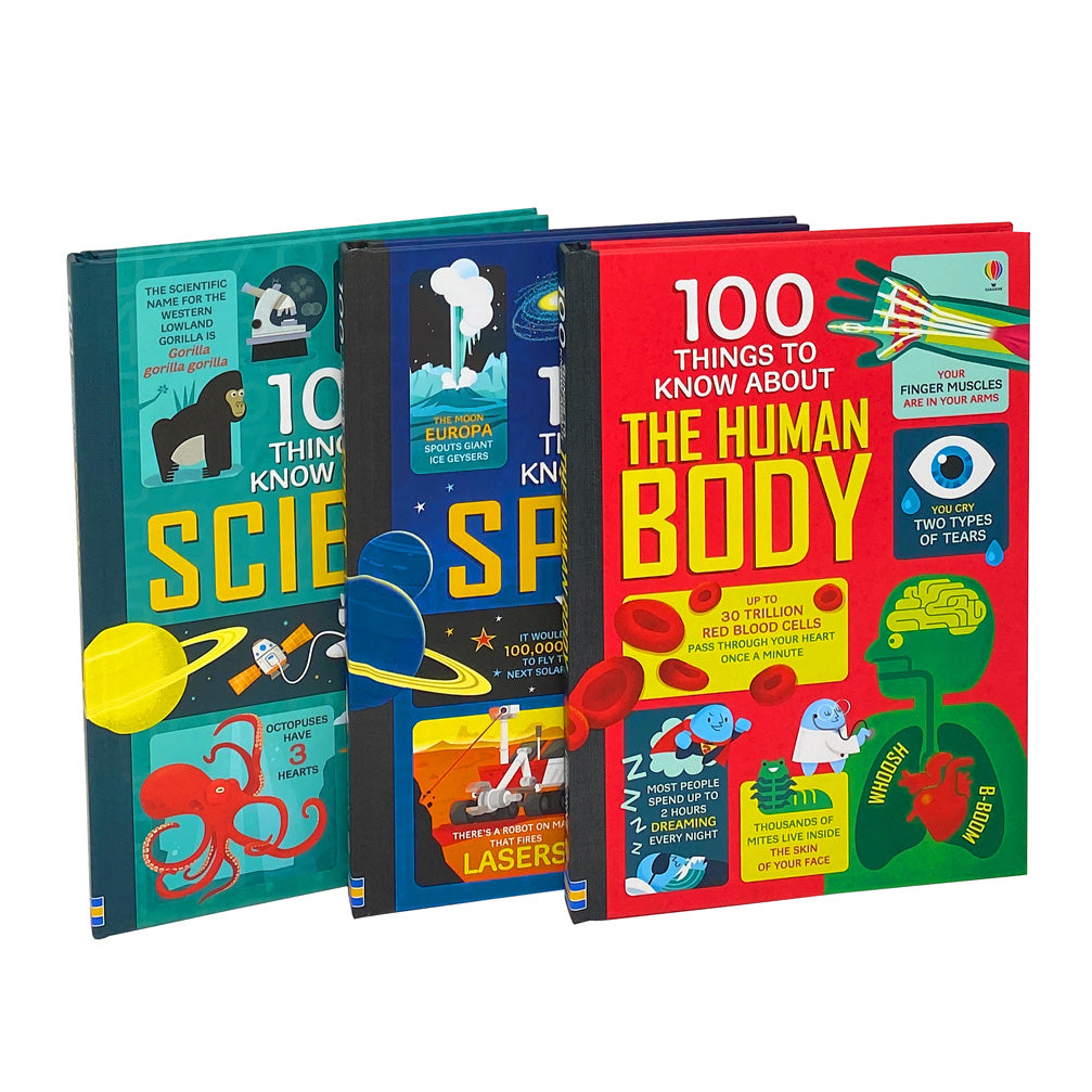 Usborne 100 Things to Know About Space, Science & the Human Body– 3-Book Collection by Alex Frith, Jerome Martin & Alice James| Educational Kids Books