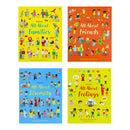 Photo of Usborne All About 4 Book Set Covers by Felicity Brooks on a White Background