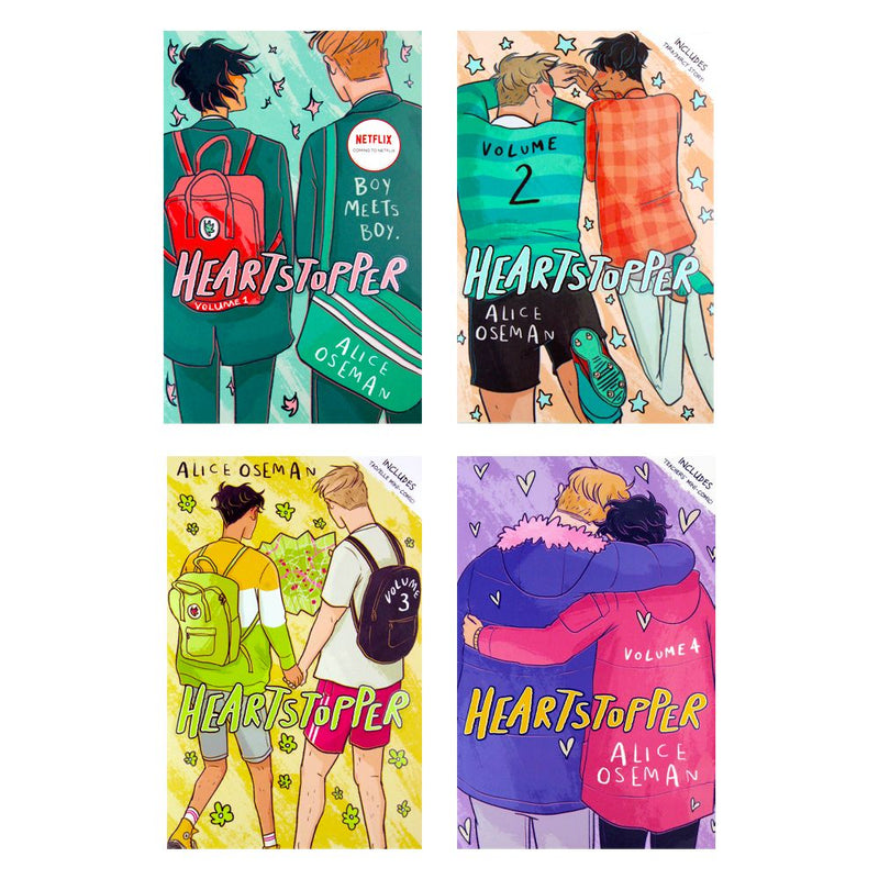 Photo of Heartstopper Volume 1-4 by Alice Oseman on a White Background