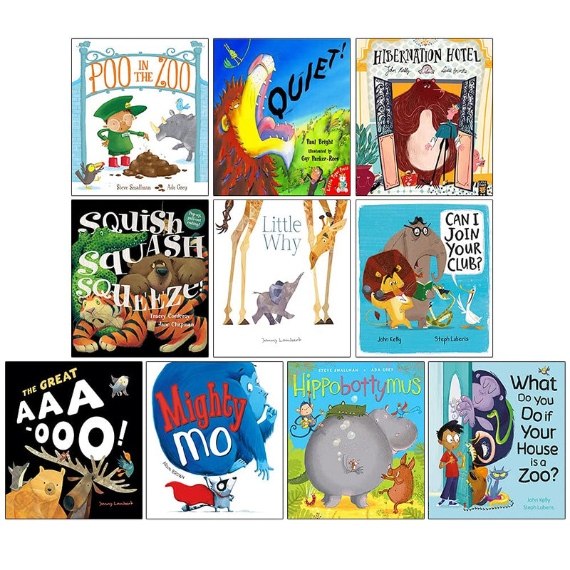 Zoo Series 10 Picture Flat Books Collection Set (Quiet, Little Why, Poo in the Zoo, Mighty Mo, The Great AAA-OOO!, Can I Join Your Club & MORE!)