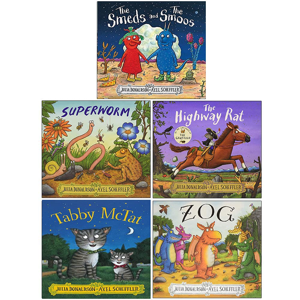 Julia Donaldson & Axel Scheffler 5-Book Set | Fun & Illustrated Children's Stories | Smeds and Smoss, Super Worm, Highway Rat, Tabby McTat, Zog