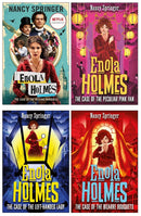 Enola Holmes Mystery Series 4 book Set Collection By Nancy Springer ( Missing Marquess, Peculiar Pink, Left Handed, Bizarre Bouquets)