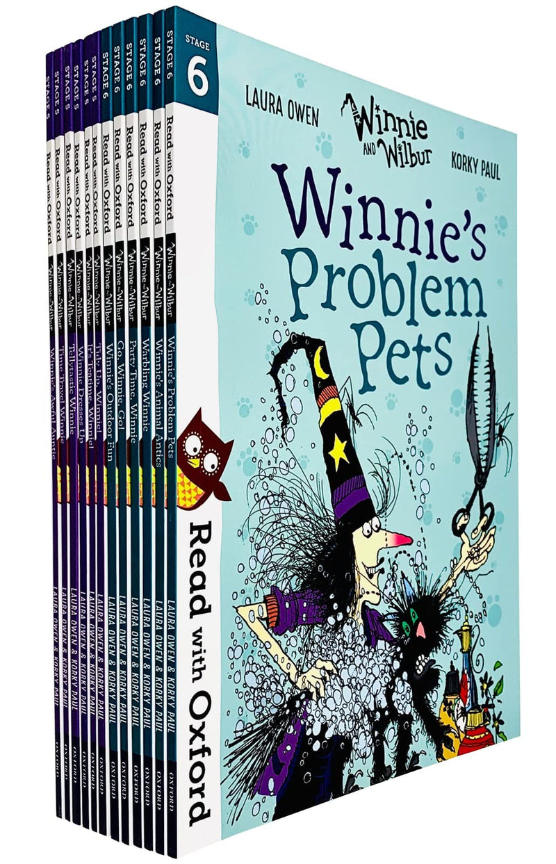 Read With Oxford Winnie and Wilbur (Stage 5 & 6) 12 Books Set (Its Teatime, Winnie Dresses, Tidy Up, Tellytastic Winnie, Awful Auntie, Time Travel Winnie)