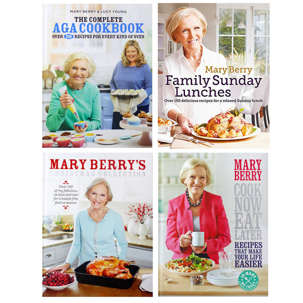 Mary Berry Cookbook Collection 4 Book Bundle (The Complete Aga Cookbook, Cook Now,Eat Later, Mary Berry's Christmas, Family Sunday Lunches)Hardback