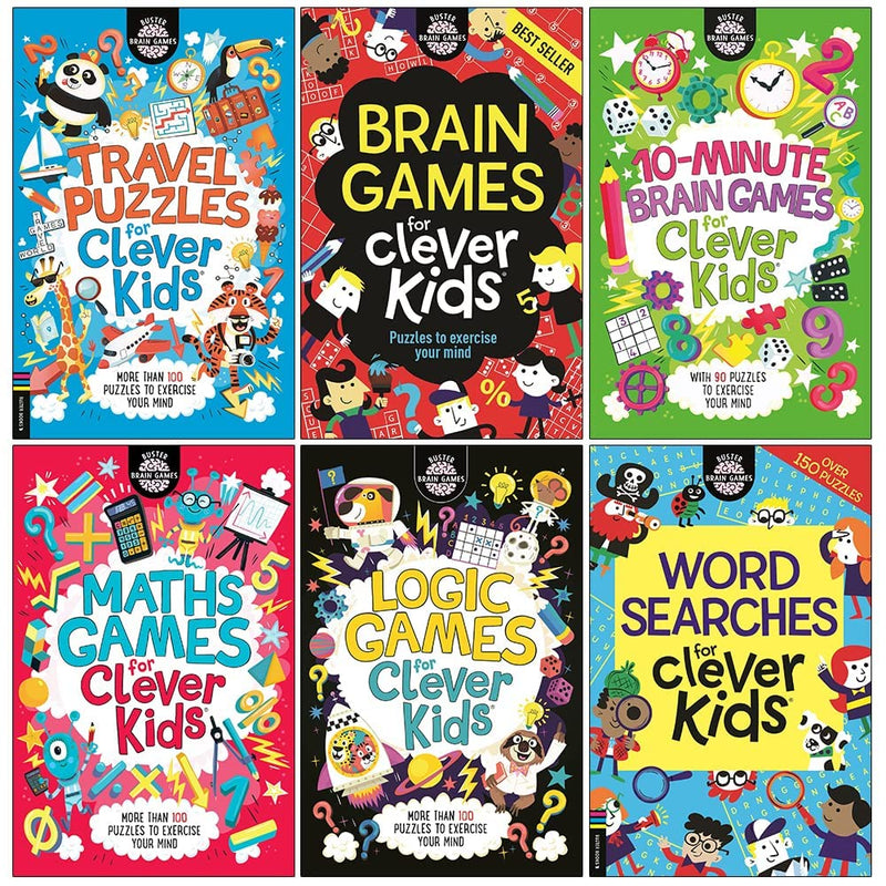 Brain Games Clever Kids 6 Books Collection Set (Brain Games, Travel Puzzle, Maths Games, Logic Games, WordSearches & 10-Minute Brain Games)