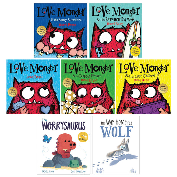Rachel Bright Collection 7 Book Set(  Love Monster Series, Worrysaurus, Way Home for Wolf