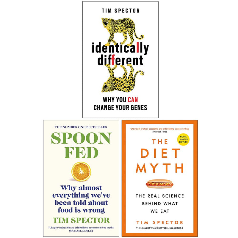 Tim Spector Collection 3 Books Set (Identically Different, Spoon-Fed, The Diet Myth)