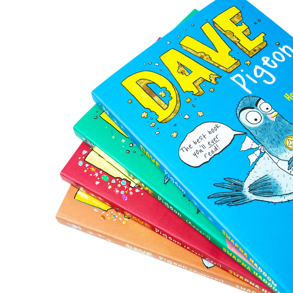 Dave Pigeon 4 Books Set by Swapna Haddow – Children’s Books, Humorous Adventure, Funny Stories, Pigeons, Racer, Royal Coo, Illustrated Kids Fiction