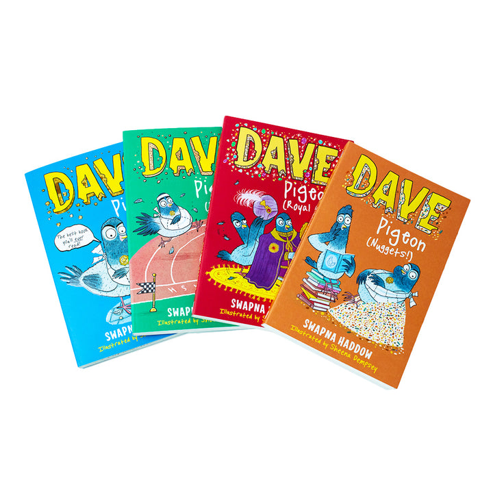 Dave Pigeon 4 Books Set by Swapna Haddow – Children’s Books, Humorous Adventure, Funny Stories, Pigeons, Racer, Royal Coo, Illustrated Kids Fiction